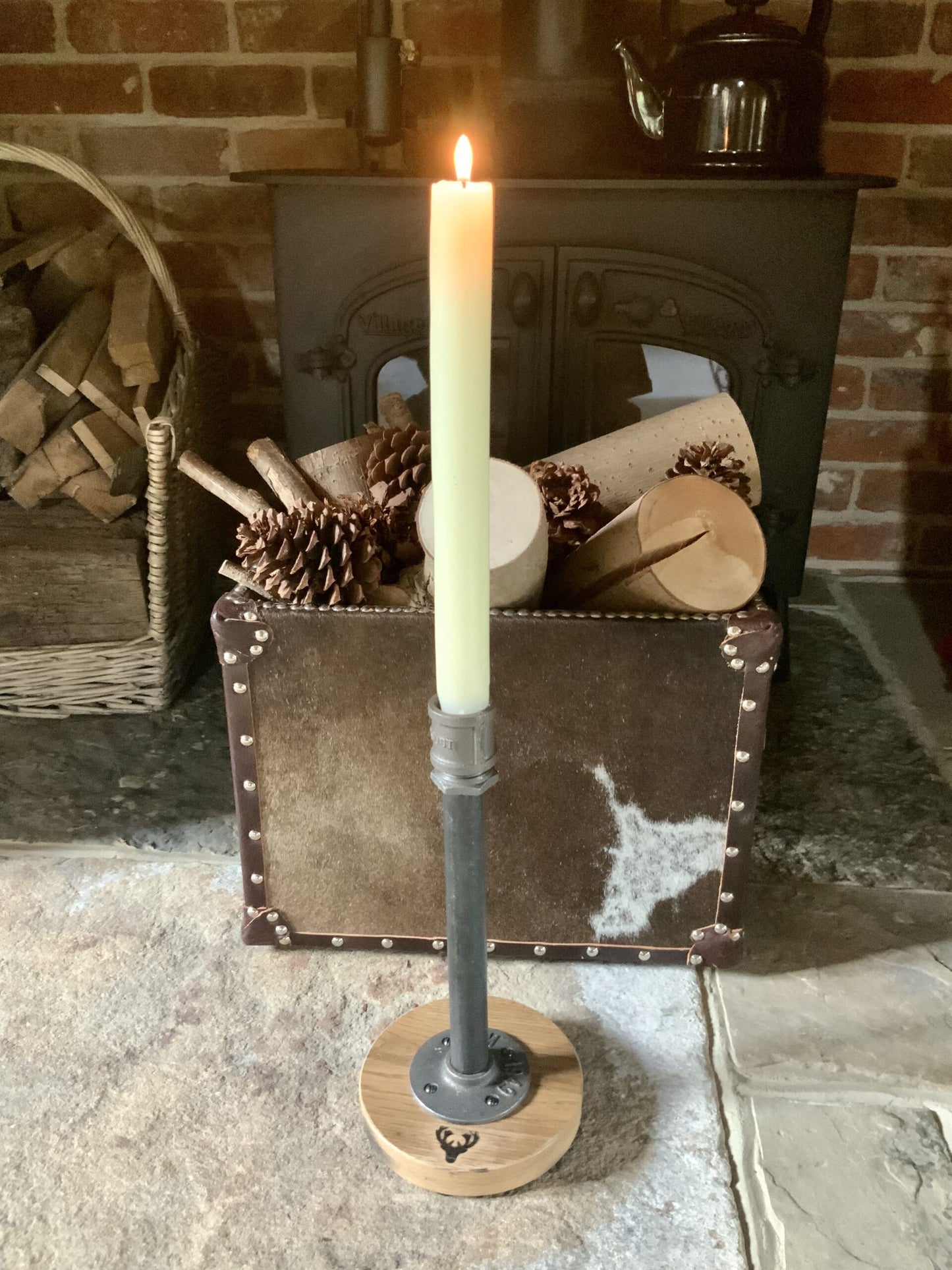 The Luminaire With Oak Base Candle Holders