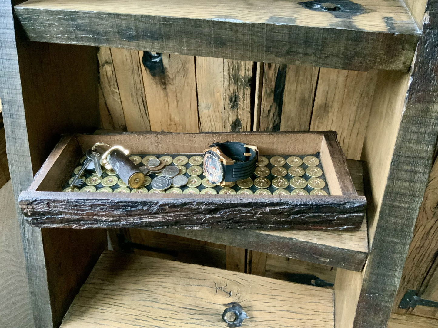 Small Rustic Bark Tray With Spent Shells