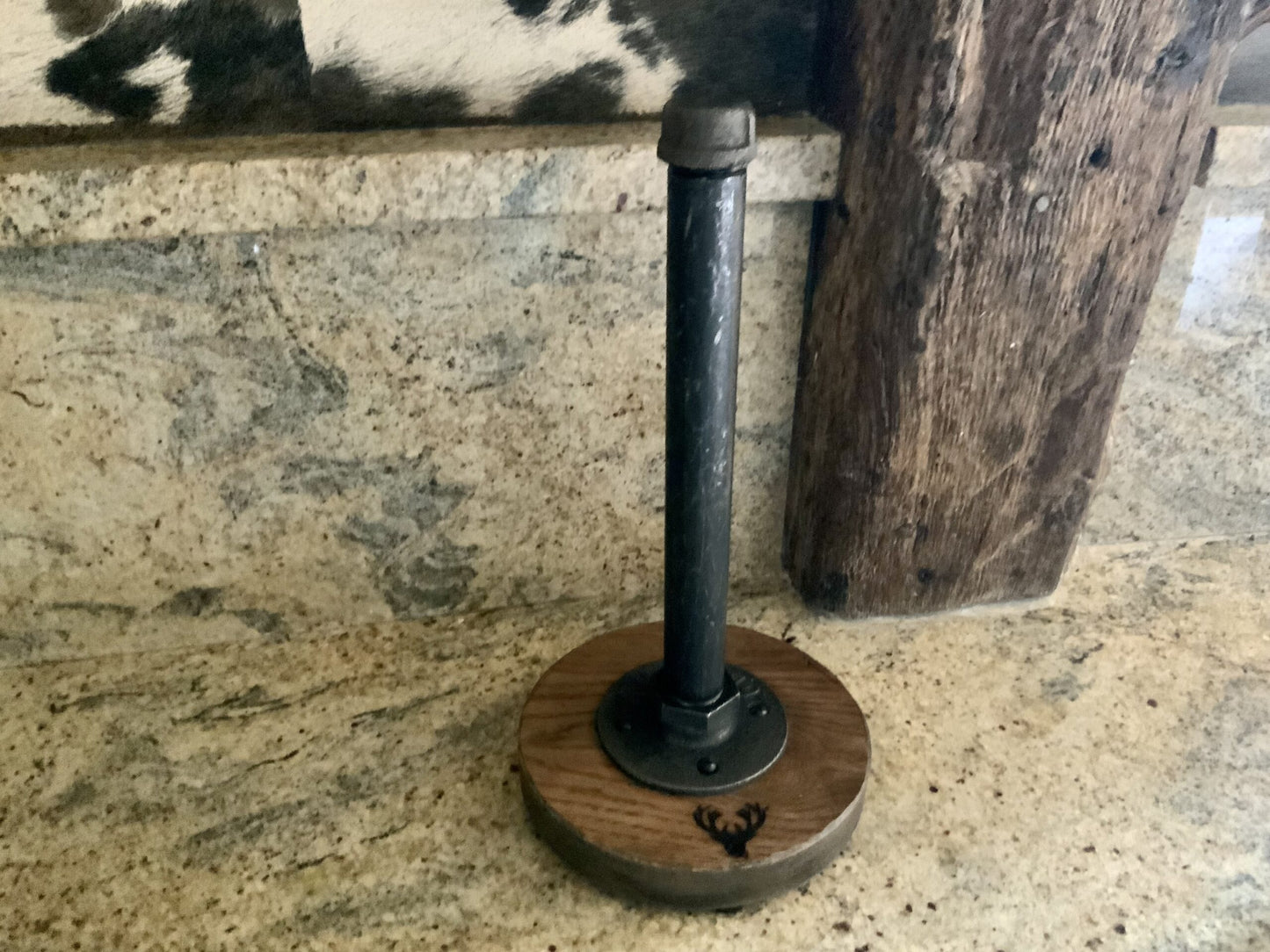 Industrial Metal and Wooden Kitchen Towel Holder