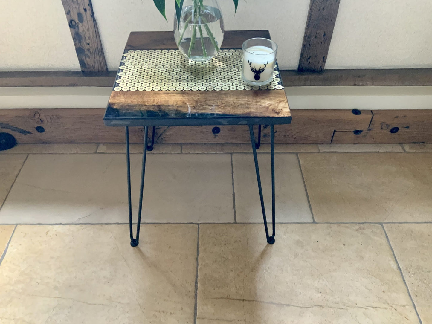 Reclaimed Oak and Spent Shell Side Table