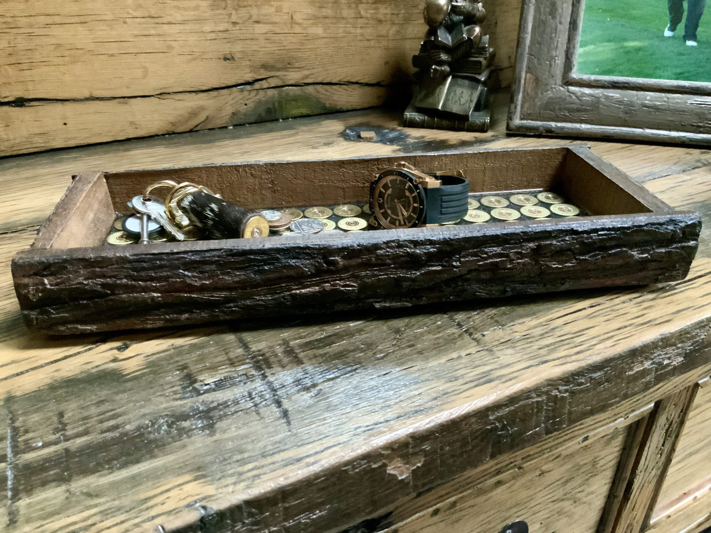 Small Rustic Bark Tray With Spent Shells