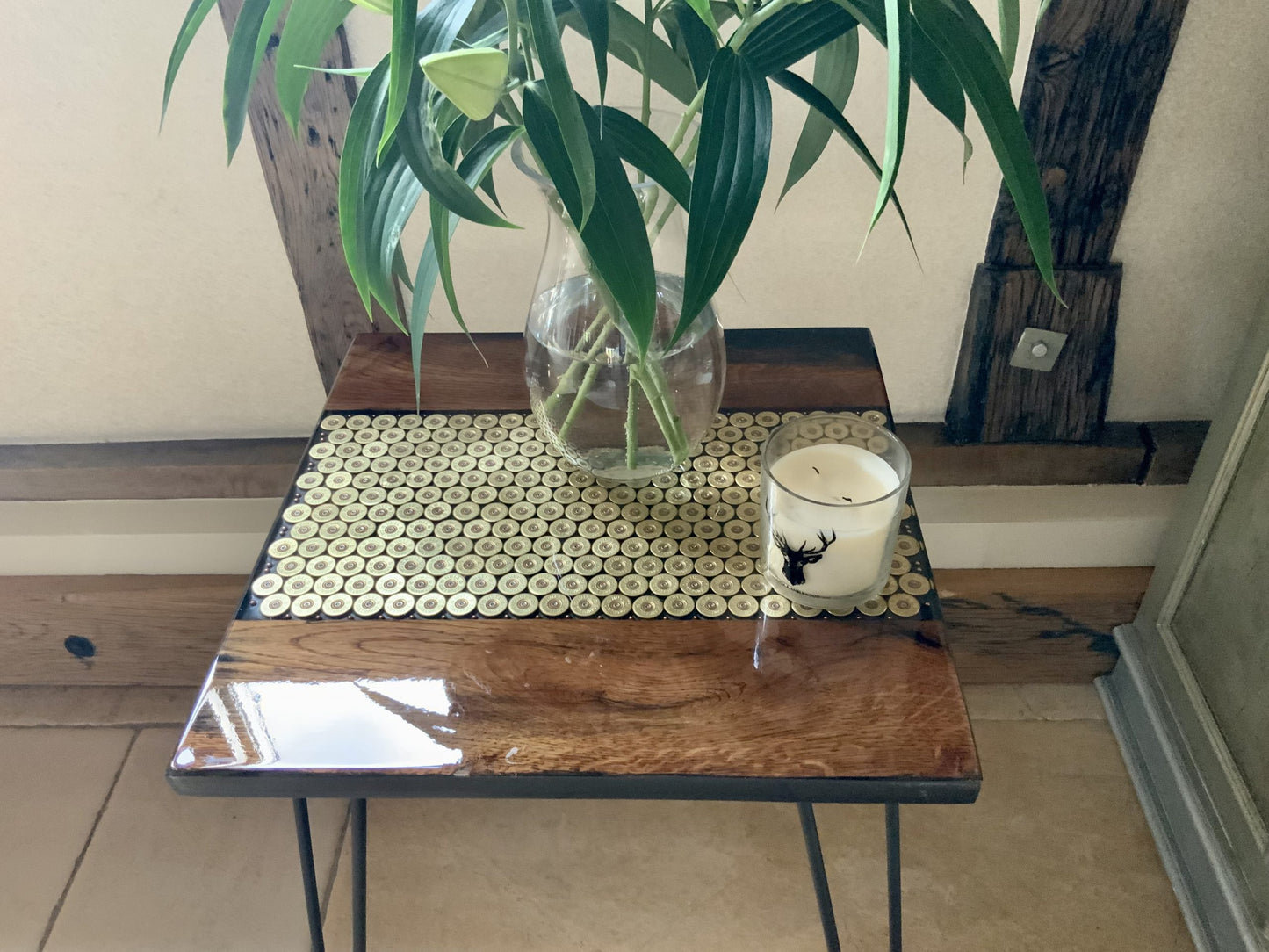 Reclaimed Oak and Spent Shell Side Table