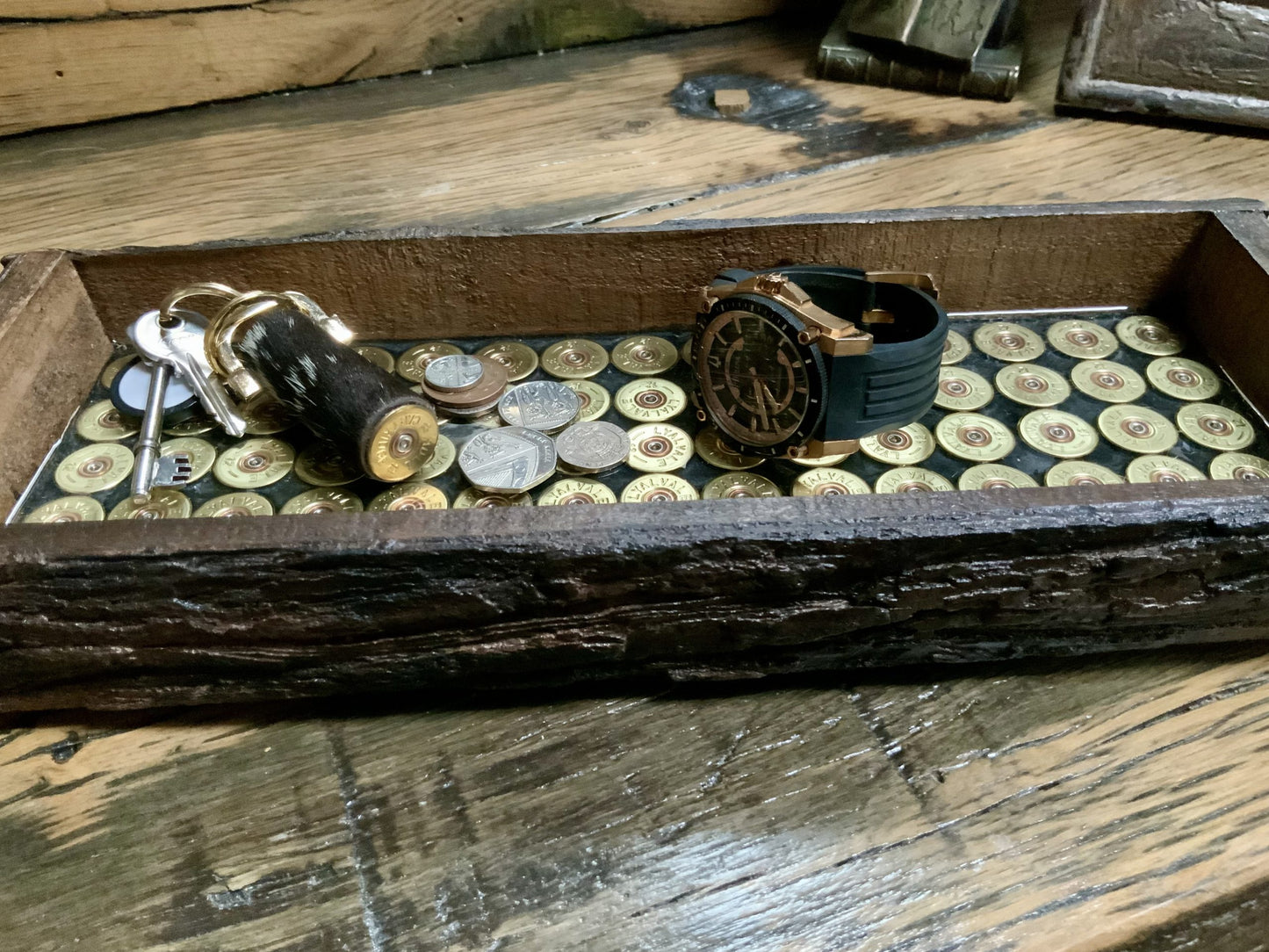 Small Rustic Bark Tray With Spent Shells