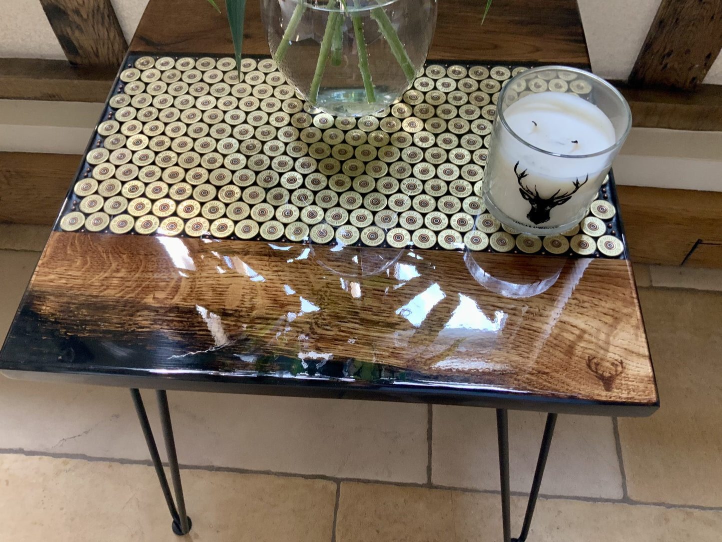 Reclaimed Oak and Spent Shell Side Table