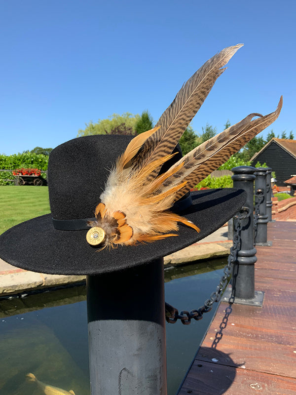 Golden Ringneck Hat Feather Brooch With Crystal