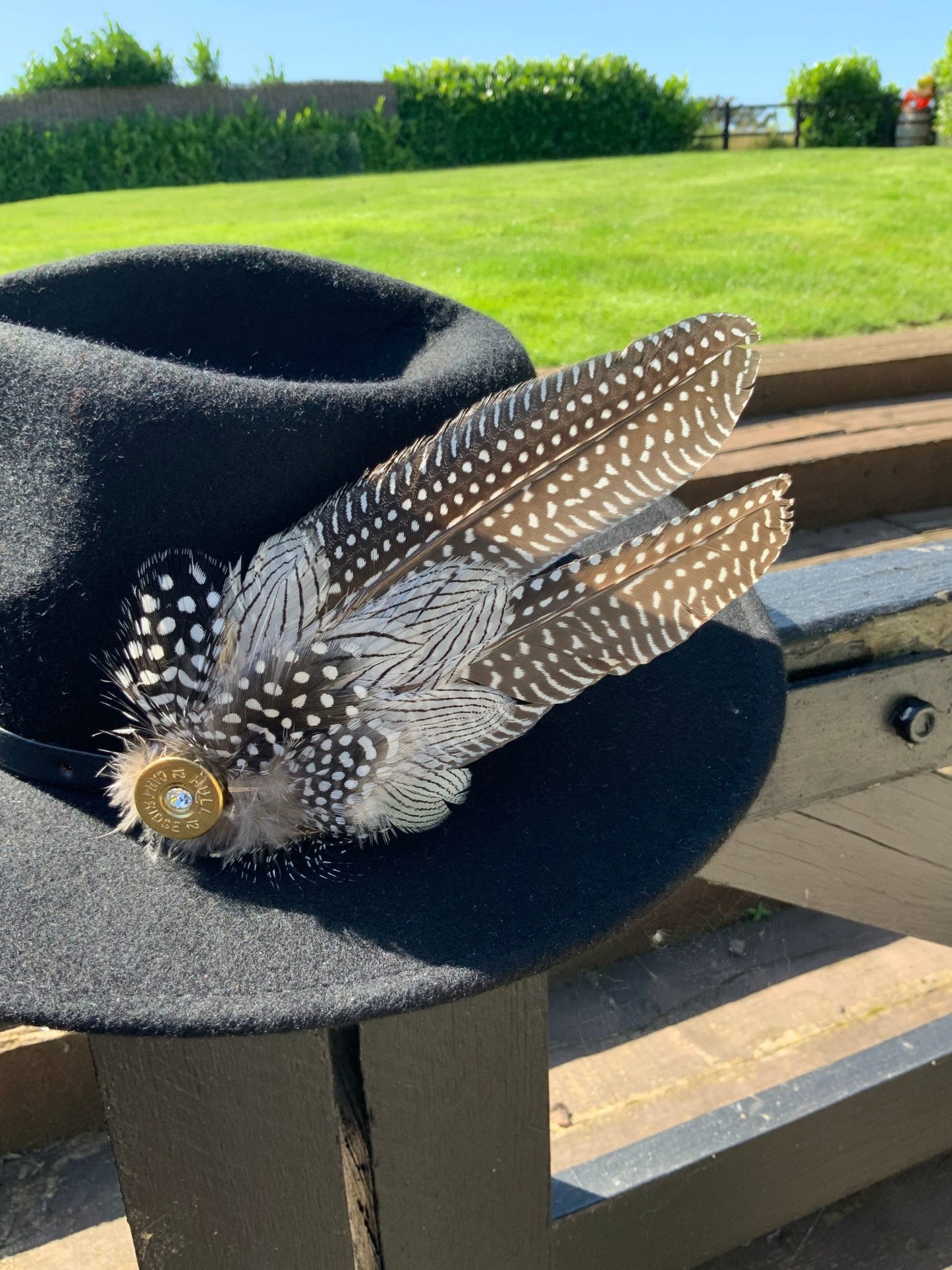 Helmeted Guinea Fowl Hat/ Lapel Feather Brooch