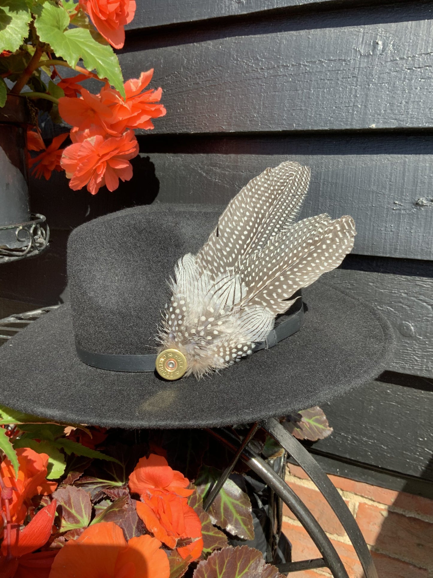 Helmeted Guinea Fowl Hat/ Lapel Feather Brooch