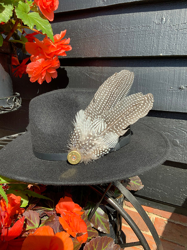 Helmeted Guinea Fowl Hat/ Lapel Feather Brooch