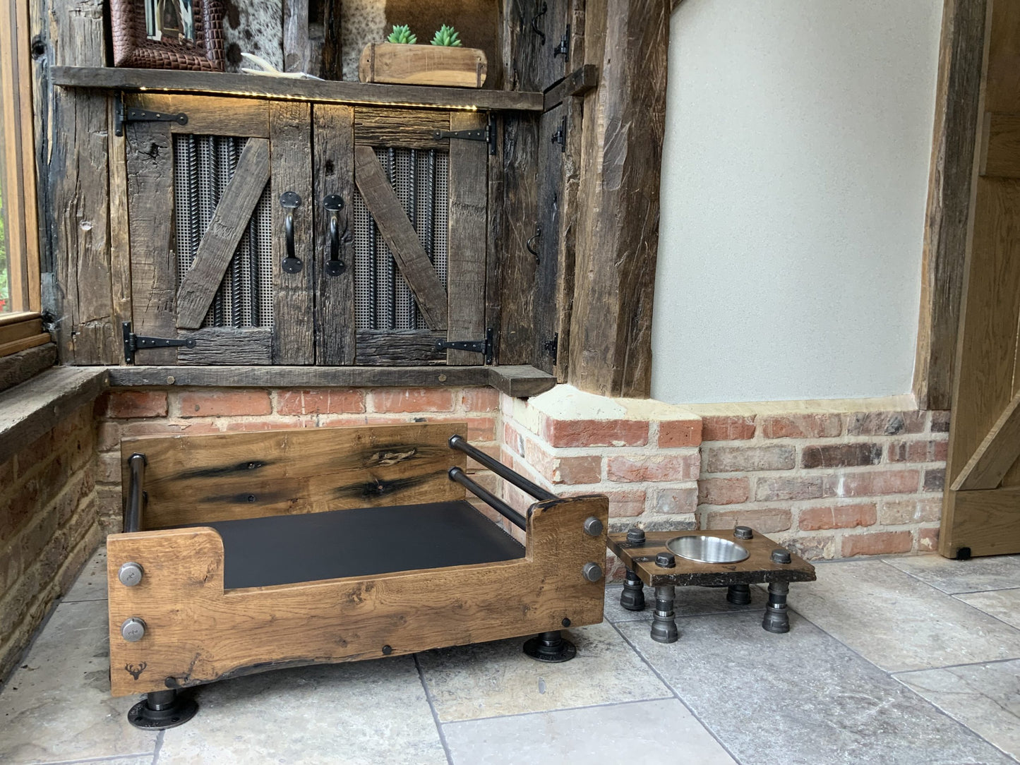 Industrial Oak and Pipework Dog Beds