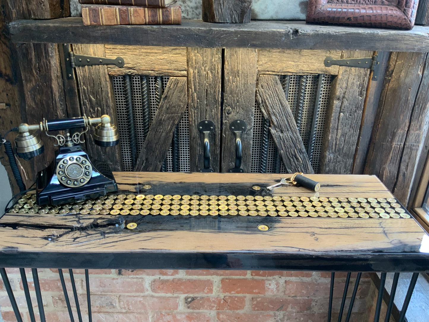 Reclaimed Oak and spent shell Resin Console Table