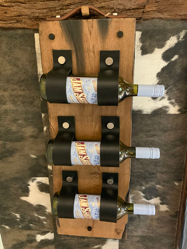 The Casier Wine Holder with Leather and Reclaimed Oak