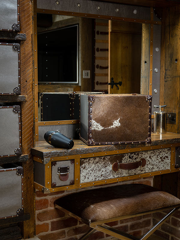 The Voyager Cowhide and Leatherette Storage Trunk Box